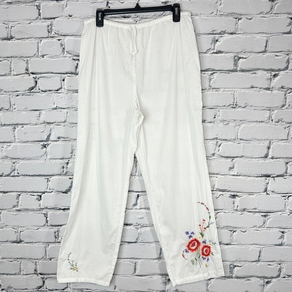 Vintage Victoria’s Secret Pants Embroidered Floral Cotton Medium White Y2k Boho
